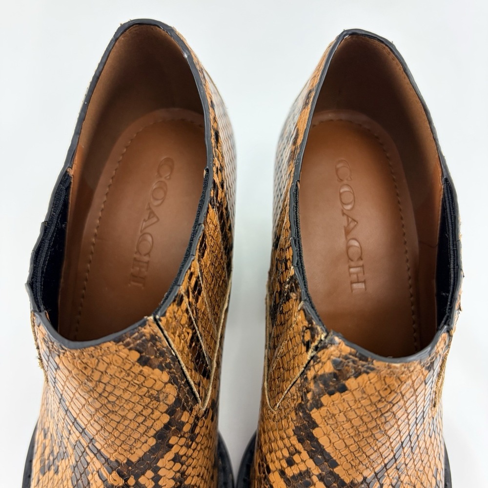 Coach Brown Snake Print Leather Ankle Booties Size 5 Western Chic - Picture 6 of 10